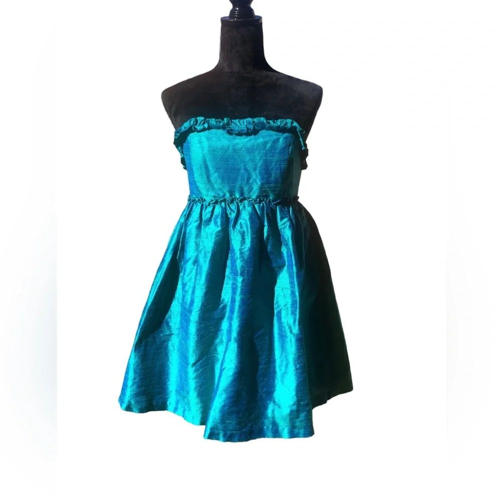 Lula Kate Dupioni Silk Jade Green Strapless Dress size 4 - Picture 1 of 9